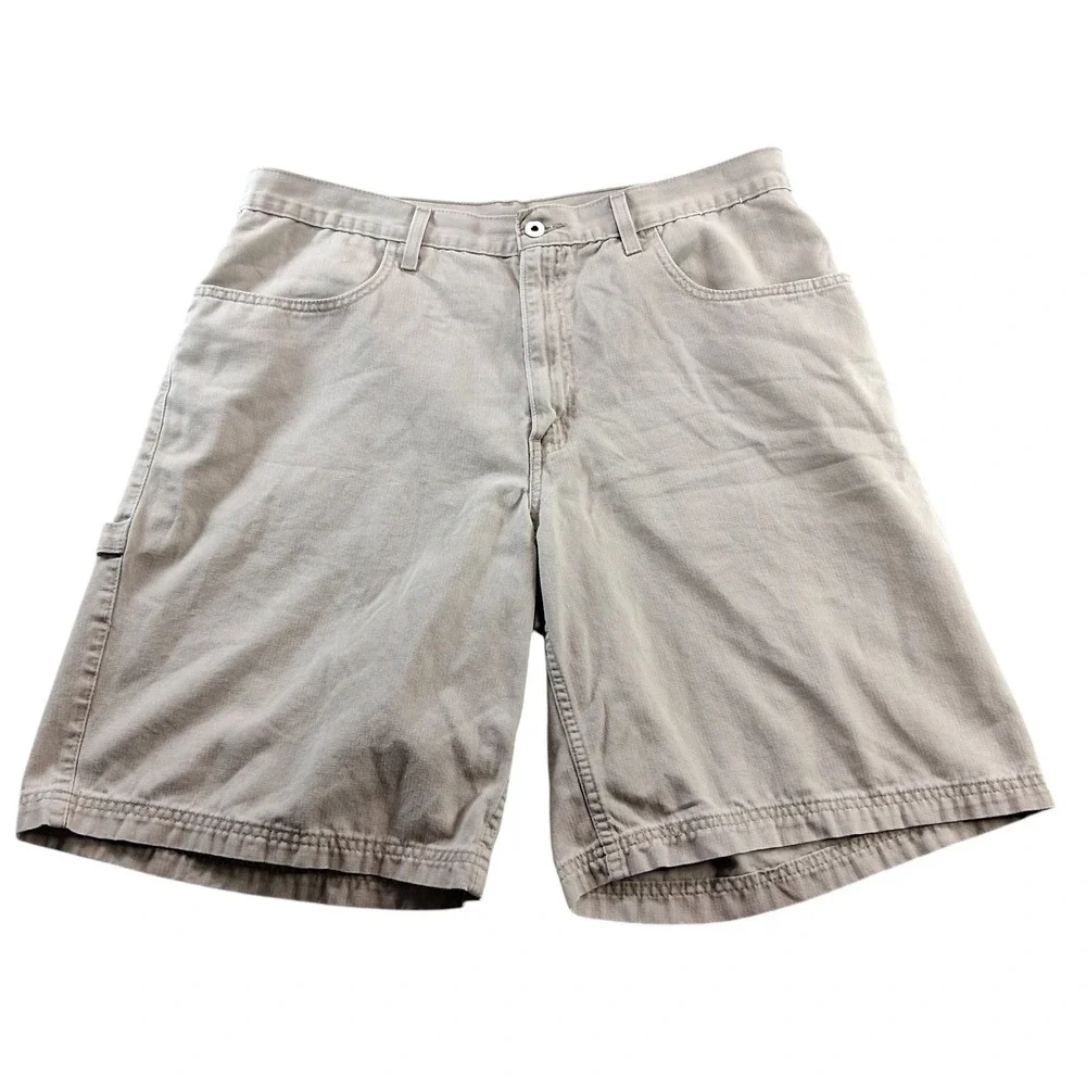 Vintage Levi's Carpenter Shorts 38 Tan Khaki Cotton Denim Baggy Hammer Loop